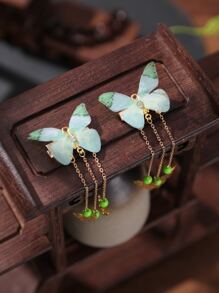 2 piezas Horquilla con diseño de diamante de imitación con diseño de mariposa - Multicolor - Ver 3