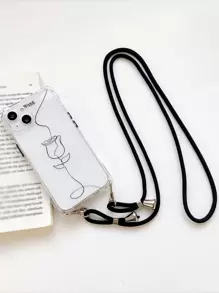 花朵圖案手機殼附帶繩子 - 無色 - 查看 1