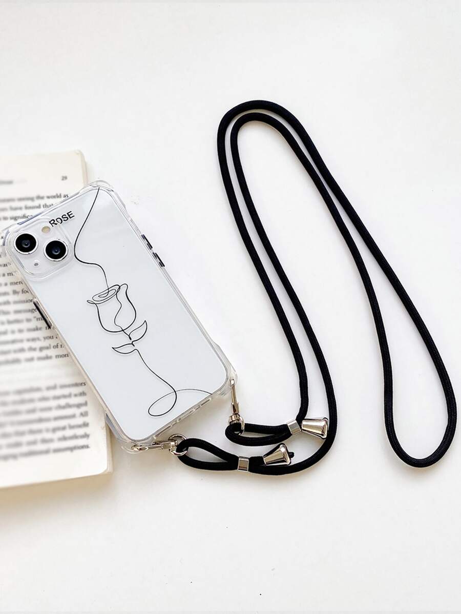 花朵圖案手機殼附帶繩子 - 無色 - 查看 1
