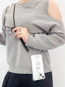 花朵圖案手機殼附帶繩子 - 無色 - 查看 2