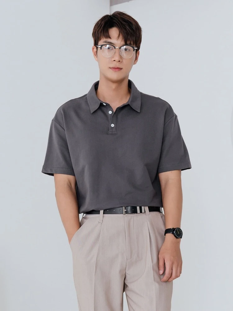 Men Contrast Trim Split Polo Shirt Business Attire