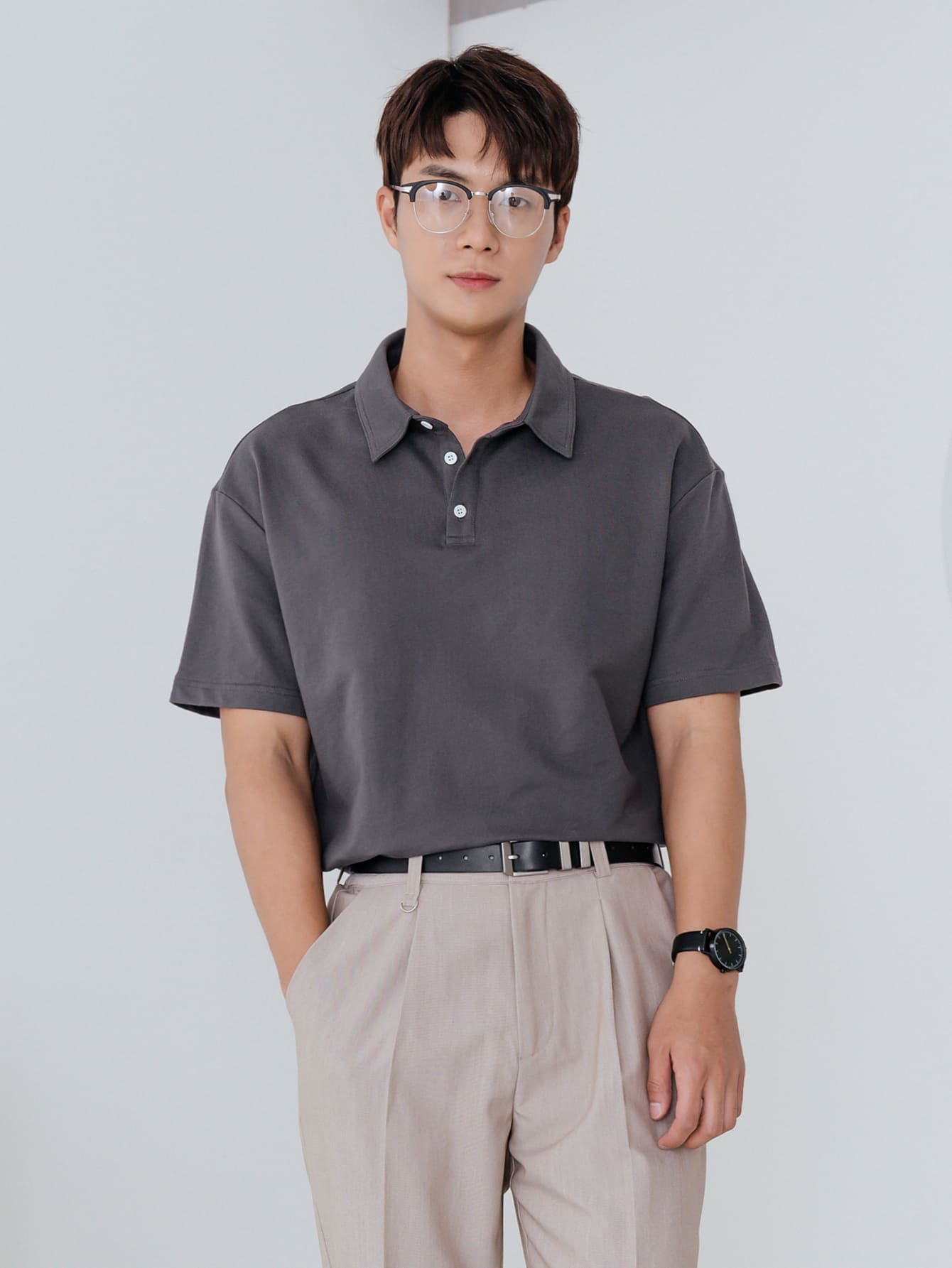 Men Contrast Trim Split Polo Shirt Business Attire