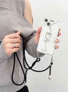 花朵圖案手機殼附帶繩子 - 無色 - 查看 7