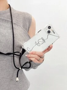 花朵圖案手機殼附帶繩子 - 無色 - 查看 8