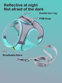 1pc Breathable Reflective Plaid Edge Chest & Back Traction Rope Harness Set, Suitable For Indoor And Outdoor Use, For Dogs And Cats - Multicolor - View 5