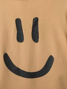 SHEIN 少年男童2入組休閒純色微笑臉印花短袖襯衫和印花短褲套裝，適用於夏季，休閒，派對，日常穿著，學校，旅行，聚會