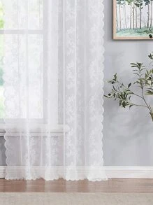 花卉刺繡單片透視窗簾 - 白色 - 查看 5