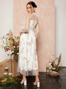 SHEIN Vestido de malla con estampado floral - Blanco - Ver 1