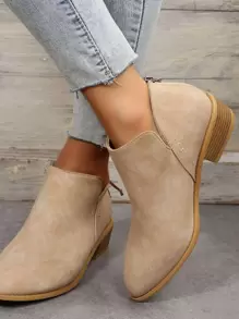 Chic Khaki Solid Color American Style Ankle Boots, Slip-on With Back Zipper - Khaki - View 2