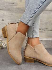 Chic Khaki Solid Color American Style Ankle Boots, Slip-on With Back Zipper - Khaki - View 6