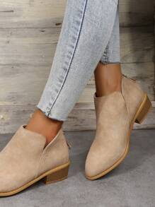 Chic Khaki Solid Color American Style Ankle Boots, Slip-on With Back Zipper - Khaki - View 7