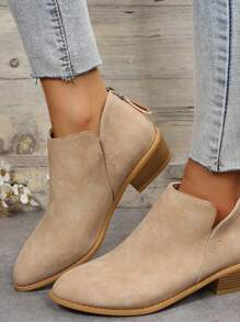 Chic Khaki Solid Color American Style Ankle Boots, Slip-on With Back Zipper - Khaki - View 8