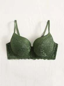 Plus Floral Lace Underwire Bra - Army Green - View 4