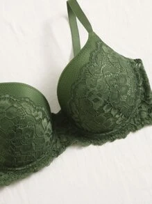 Plus Floral Lace Underwire Bra - Army Green - View 5