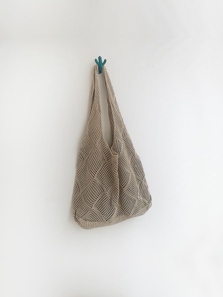 極簡風格鏤空鉤針編織袋 - 杏色 - 查看 1