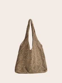 極簡風格鏤空鉤針編織袋 - 杏色 - 查看 3