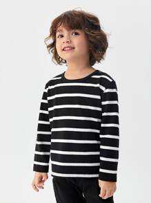 SHEIN Toddler Boys Cotton Striped Print Tee - Black - View 4
