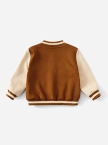 SHEIN Baby 1pc Letter Patched Colourblock Varsity Jacket - Brown - View 2