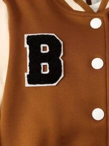 SHEIN Baby 1pc Letter Patched Colourblock Varsity Jacket - Brown - View 3