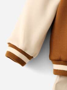 SHEIN Baby 1pc Letter Patched Colourblock Varsity Jacket - Brown - View 4