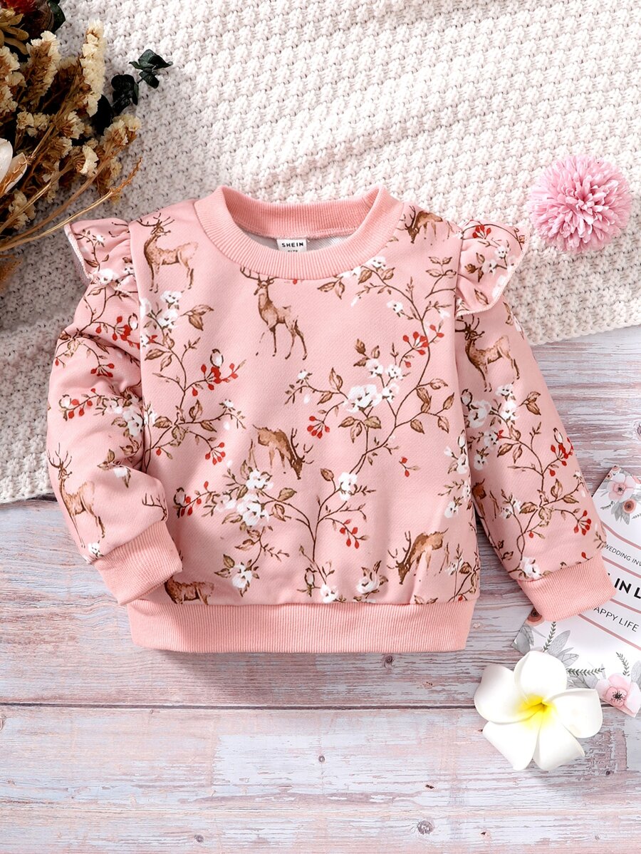 嬰兒印花荷葉邊運動衫