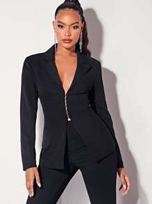 SHEIN BAE Áo khoác  âu phục nữ Lộ Lưng Ren lên Cắt ra màu trơn Gợi cảm - màu đen - Xem 2