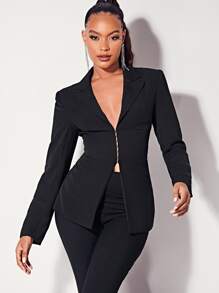 SHEIN BAE Áo khoác  âu phục nữ Lộ Lưng Ren lên Cắt ra màu trơn Gợi cảm - màu đen - Xem 5