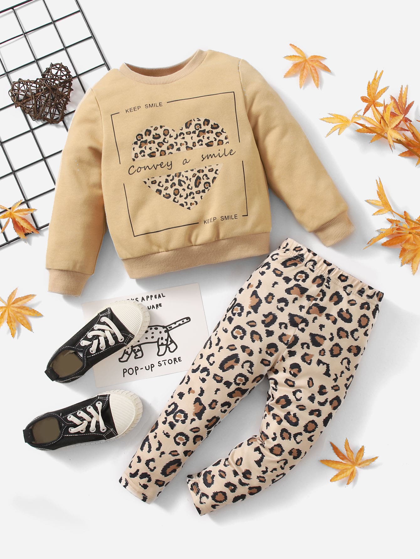 SHEIN Baby Leopard & Slogan Graphic Pullover & Leggings - Multicolor - View 1