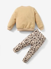 SHEIN Baby Leopard & Slogan Graphic Pullover & Leggings - Multicolor - View 2