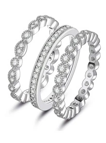 3pcs/Set Fashionable & Versatile Luxurious Stackable & Detachable Ring Set - Silver - View 1