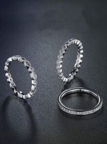 3pcs/Set Fashionable & Versatile Luxurious Stackable & Detachable Ring Set - Silver - View 2