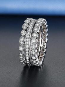 3pcs/Set Fashionable & Versatile Luxurious Stackable & Detachable Ring Set - Silver - View 3