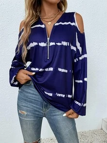 Camiseta de tie dye con cremallera media - Azul Marino - Ver 3