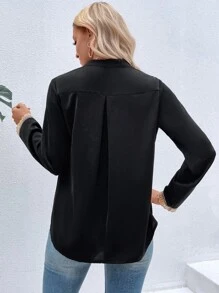 SHEIN LUNE Guipure Lace Insert Blouse - Black - View 2