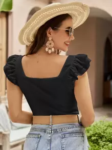 SHEIN VCAY Camiseta de cuello cuadrado ribete con fruncido