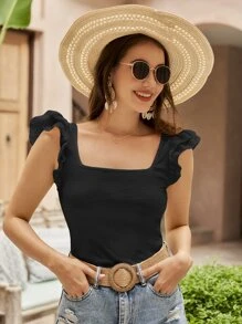 SHEIN VCAY Camiseta de cuello cuadrado ribete con fruncido