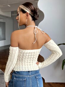 SHEIN ICON Áo nữ Bất đối xứng Lộ Lưng Dây kéo màu trơn Gợi cảm - Màu be - Xem 2