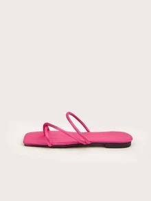 女士帶平底魅力四射粉色緞面T字帶涼鞋