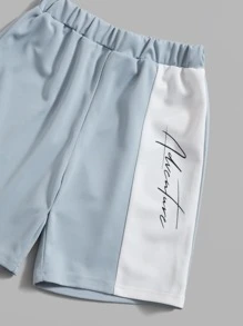 SHEIN Tween Boy Letter Graphic Two Tone Tee & Shorts - Blue and White - View 3