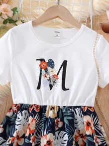 適合青少女穿著的字母和熱帶印花裙 - 彩色 - 查看 4