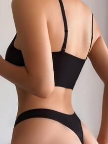 Solid No Show Lingerie Set - Black - View 2