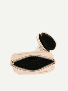 简约斜挎单肩包，配有零钱包和缝线装饰，适合女士日常使用 - 卡其色 - 查看 3