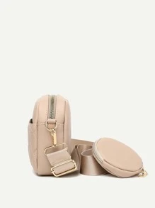 简约斜挎单肩包，配有零钱包和缝线装饰，适合女士日常使用 - 卡其色 - 查看 6