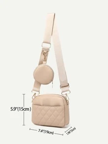 简约斜挎单肩包，配有零钱包和缝线装饰，适合女士日常使用 - 卡其色 - 查看 7