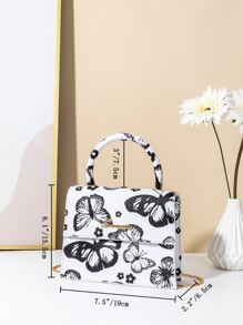 Mini bolso tipo cartera con estampado de mariposas, impermeable, ligero, informal, para negocios, para adolescentes, niñas, mujeres, estudiantes universitarias, novatos y trabajadores administrativos, perfecto para la oficina, la universidad, el trabajo, los negocios y los desplazamientos - Blanco y Negro - Ver 3