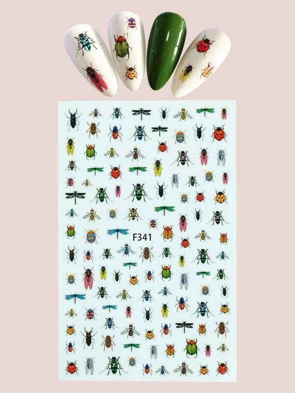 1 folha Adesivo de Arte de Unha com Impressão de Insetos, Adesivos de Unha DIY