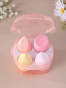 4件套化妆海绵套装，带收纳盒，适用于膏状和粉状遮瑕膏、散粉，价格实惠，是房间装饰、梳妆台、旅行、卧室和化妆配件的理想之选。 - 彩色 - 查看 1