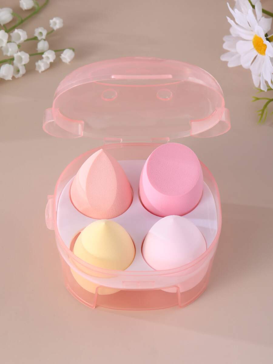 4件套化妆海绵套装，带收纳盒，适用于膏状和粉状遮瑕膏、散粉，价格实惠，是房间装饰、梳妆台、旅行、卧室和化妆配件的理想之选。 - 彩色 - 查看 1