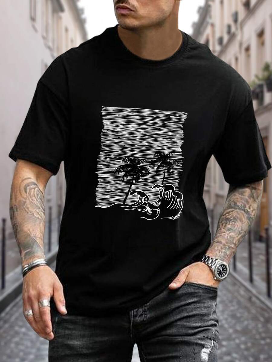 Manfinity RSRT Tops Nam Nhiệt đới Kỳ nghỉ - màu đen - Xem 1