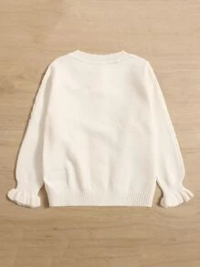 Young Girl Flounce Cuff Cable Knit Cardigan - Beige - View 2